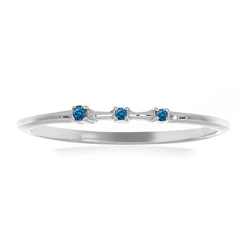 STERLING SILVER REAL BLUE DIAMOND DOUBLE-CUT GEMSTONE RING